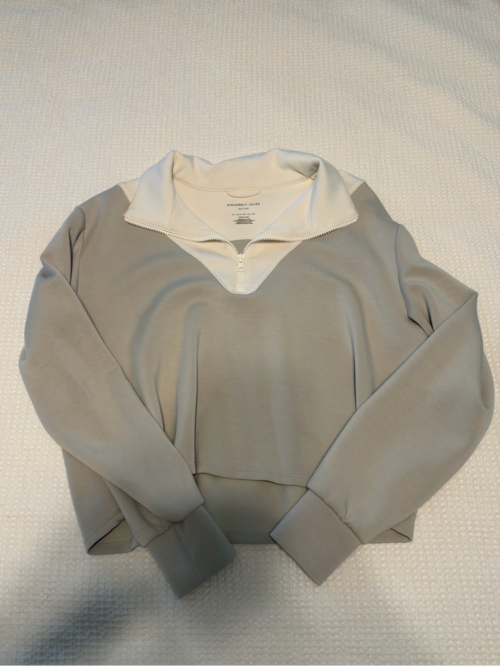 Sincerely Jules Light Gray and Cream Half-Zip Pullover